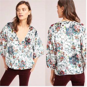 Anthropologie Umi Silk & Velvet Floral Burnout Wrap Top S